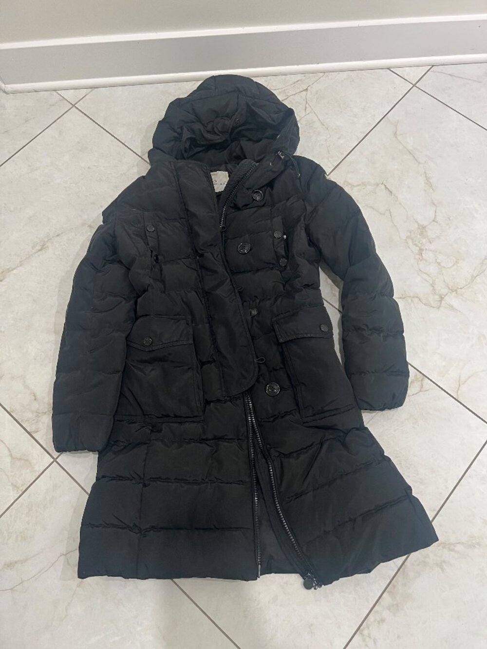 Moncler Black Long Hooded Down Puffer Coat Size 1
